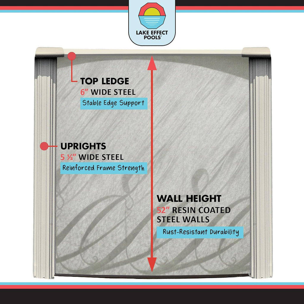 Lake Effect Pools 'Meadows Reprieve' 12 ft x 24 ft Oval Above Ground Swimming Pool Bundle | 52 Inch Steel Sided Walls | Kit Includes: 25 Gauge Liner, A-Frame Ladder, Sand Filter/Pump, & Skimmer