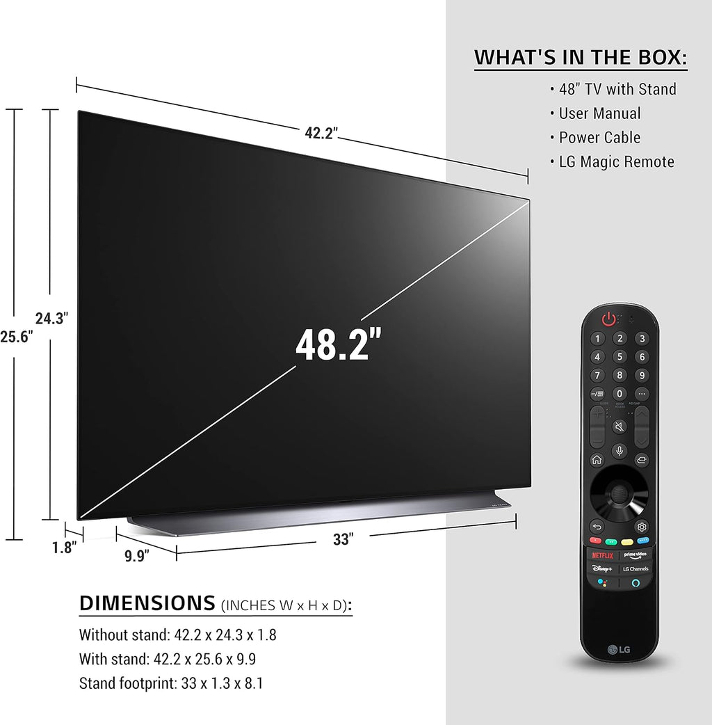 LG OLED C1 Series 48' Alexa Built-in 4k Smart TV (3840 x 2160), 120Hz Refresh Rate, AI-Powered 4K, Dolby Cinema, WiSA Ready, Gaming Mode (OLED48C1PUB, 2021)