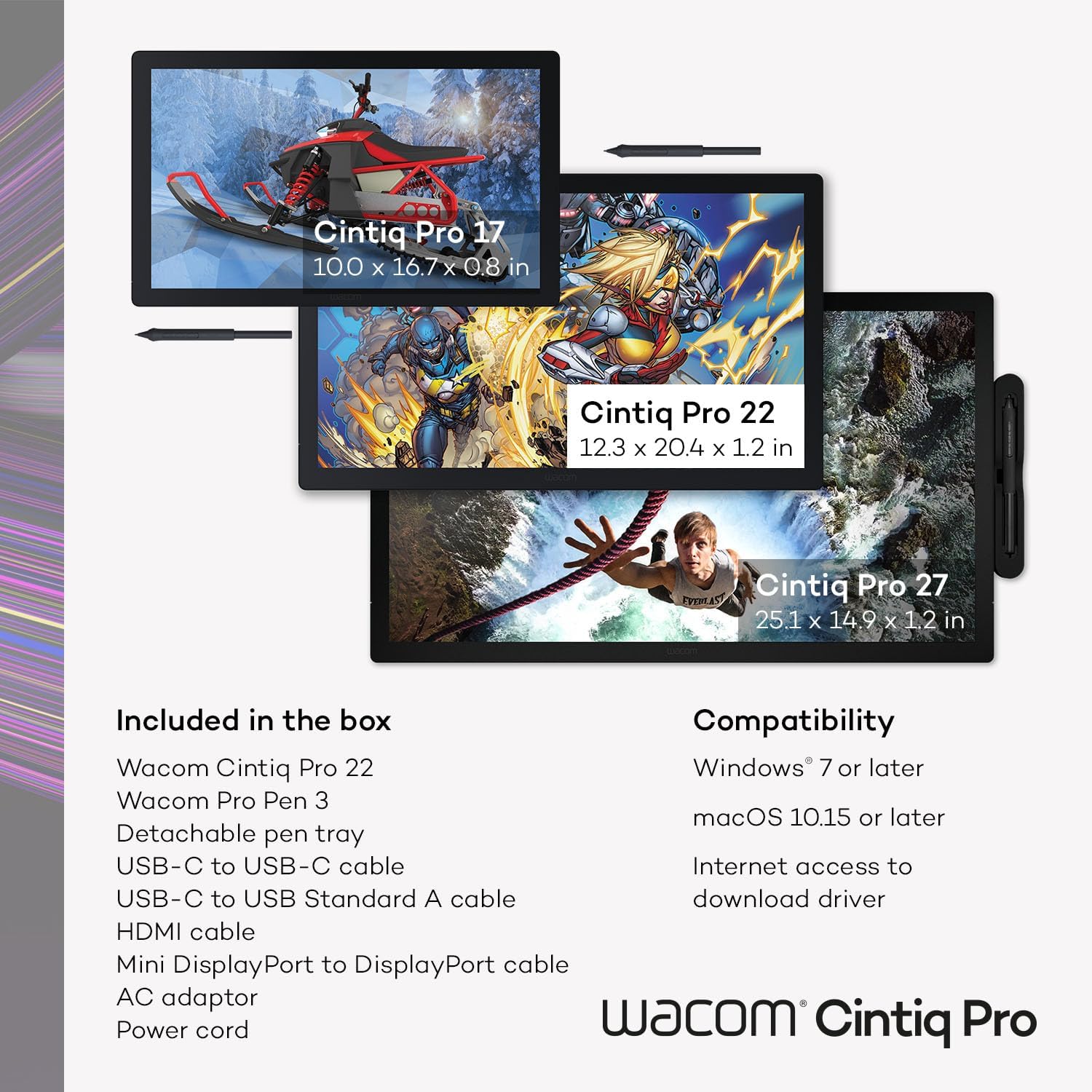 Wacom Cintiq Pro 22 Drawing Tablet with Screen, 21.5' Ultra HD 4K. 10-bit 120Hz Touchscreen Display Graphic Arts Tablet with Pro Pen 3, for Windows PC, Mac, Linux