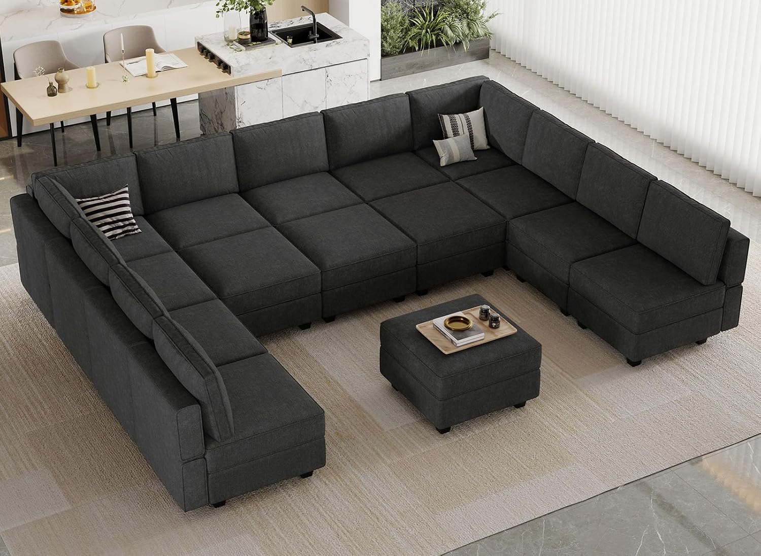 Belffin Modular Sectional Sleeper Sofa Couch Bed Oversized U Shaped Cocuh with Storage Convertible Sleeper Sofa Bed. Black