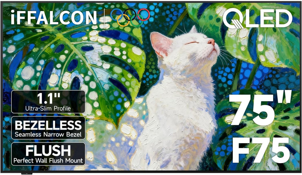 iFFALCON 75-Inch Class QLED 4K Smart TV, Ultra-Slim Picture Frame TV, 144Hz, HDR, Art Mode w/AI Art, Wide Color Gamut, Dolby Vision IQ, Dolby Atmos, Google Assistant Voice Remote(75F75, 2025 Model)