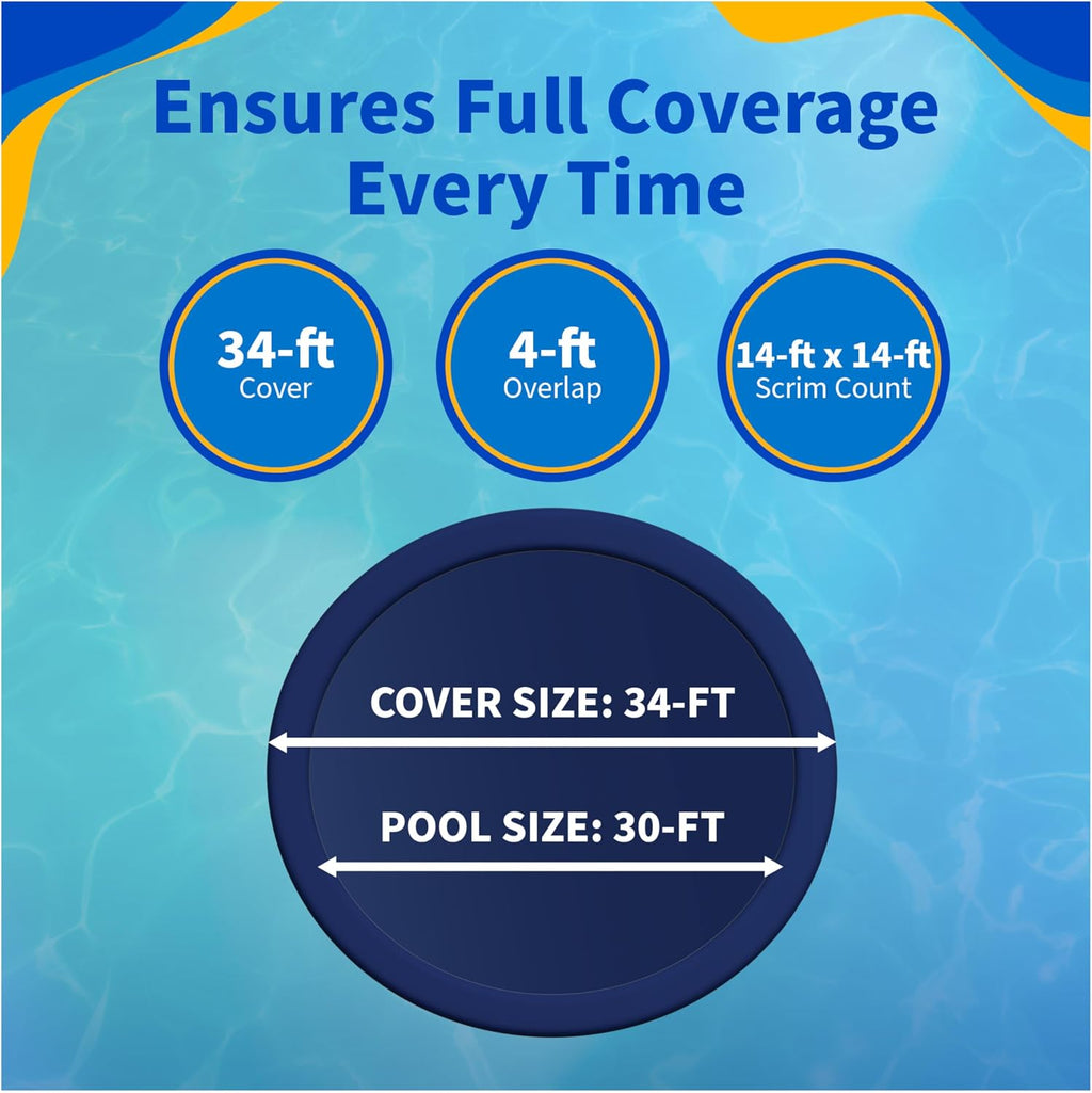 Blue Wave Gold 15-Year 30 ft Round Above Ground Pool Cover for Winter– Durable & Weather-Resistant Polyethylene – 4 ft Overlap, Black Underside, Reinforced Grommets, Winch, Cable – Royal Blue