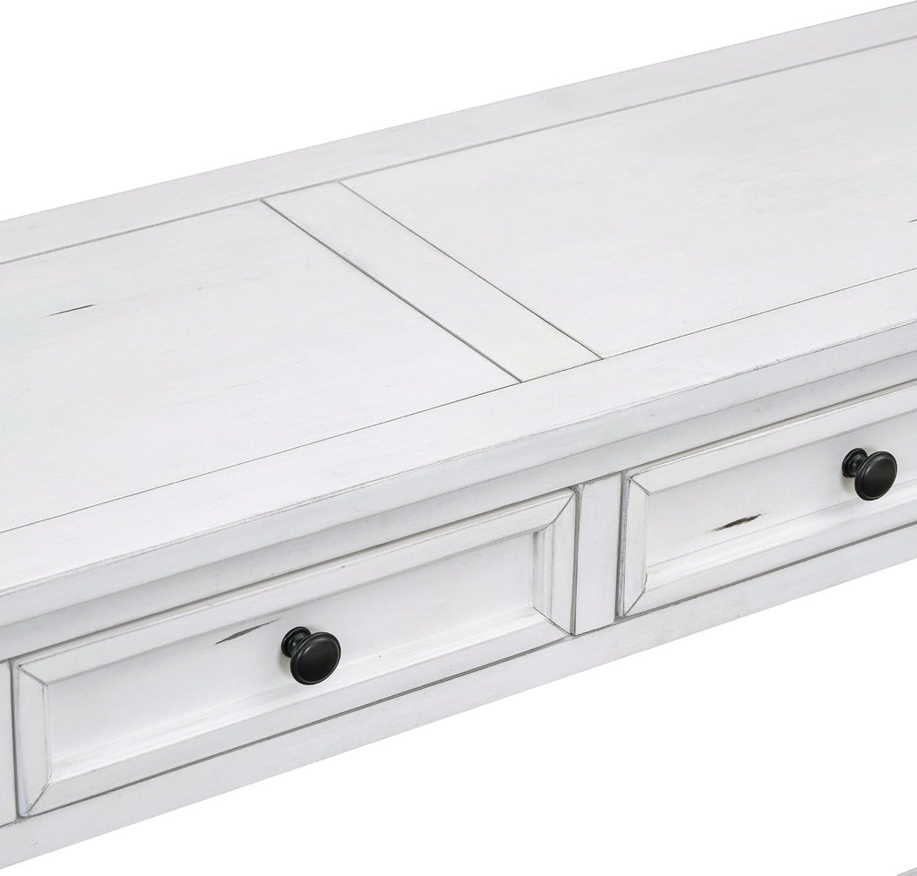 LKTART White Console Table,Solid Wood Sofa Table with 4 Drawers Hallway Table for Storage Entry Foyer Behind Couch Table,Easy Assembled (63' White)