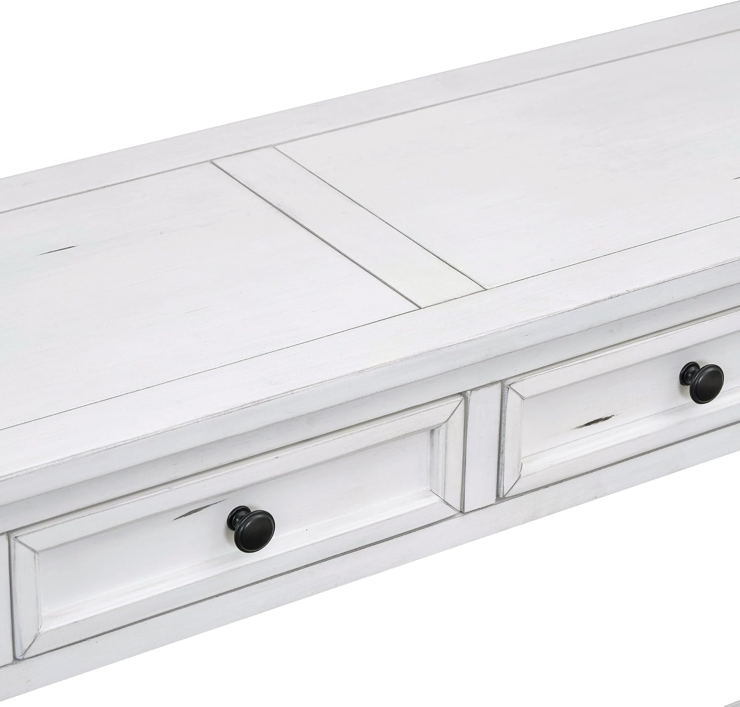LKTART White Console Table,Solid Wood Sofa Table with 4 Drawers Hallway Table for Storage Entry Foyer Behind Couch Table,Easy Assembled (63' White)
