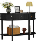 XUZENEST 43.3' Fluted Half Moon Console Table, Modern Entryway Console Sofa Table with Storage, Narrow Wood Accent Tables Behind Couch Tables for Living Room, Hallway, Foyer(Black)
