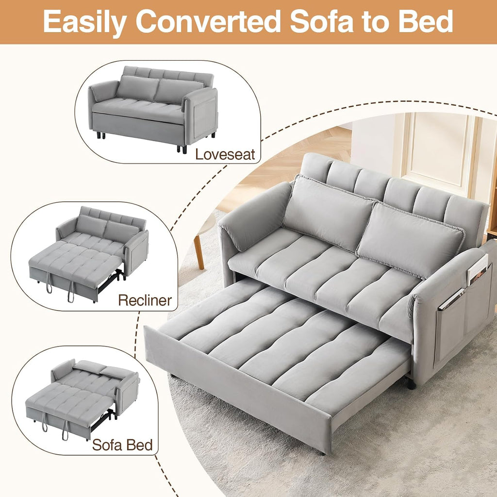 CAPCAEK 3 in 1 Convertible Sleeper Sofa Bed, Modern Velvet Loveseat Pull-Out Couch w/Pullout Bed, Small Love Seat Lounge Sofa w/Reclining Backrest,Toss Pillows, Pockets, for Living Room