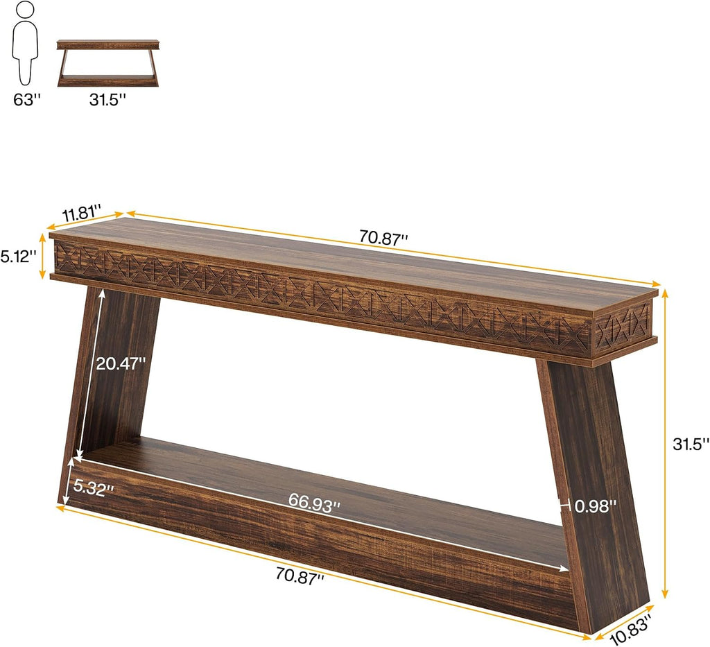 Tribesigns 70.9 Inch Long Console Table for Entryway, 2-Tier Farmhouse Entryway Table with Storage, Narrow Sofa Table Behind the Couch, Wood Accent Table for Hallway, Living Room, Foyer, Dark Brown