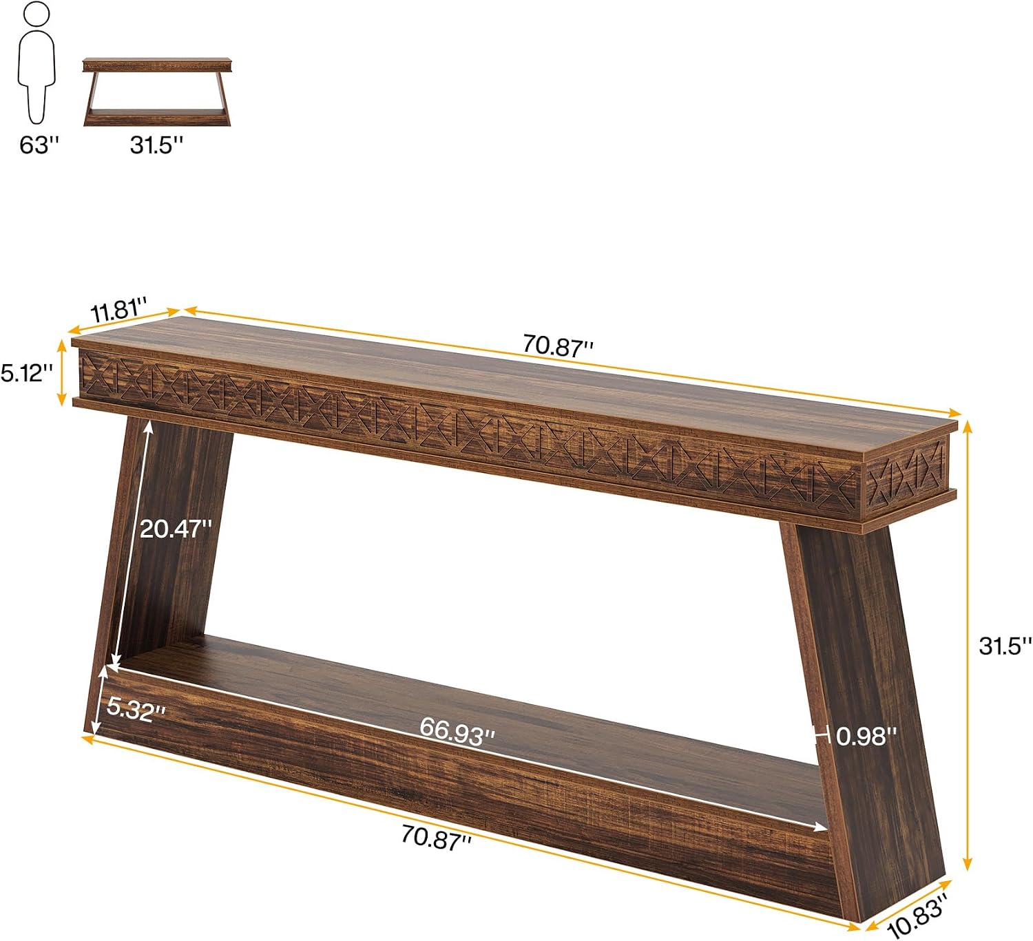 Tribesigns 70.9 Inch Long Console Table for Entryway, 2-Tier Farmhouse Entryway Table with Storage, Narrow Sofa Table Behind the Couch, Wood Accent Table for Hallway, Living Room, Foyer, Dark Brown