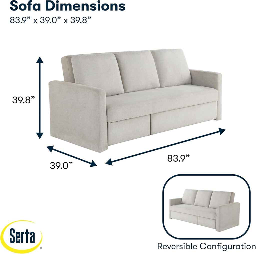 Serta® Marshall 83.9' King-Size Convertible Sectional Sofa, Reversible Design, Dream Coil® Comfort, Fingerguard® Pinch Point Protection, Woven Polyester Fabric, Ivory