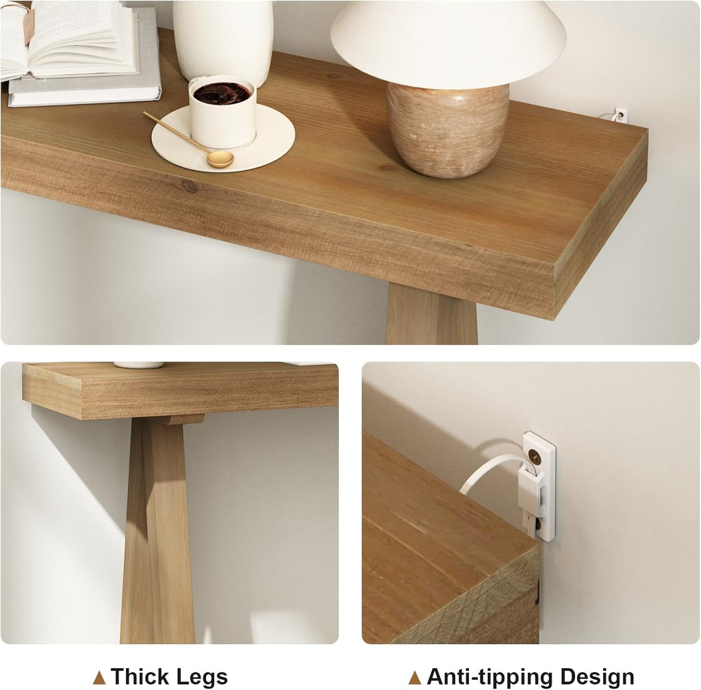 HOKYHOKY Solid Wood Console Tables - 63' Pinewood Farmhouse Rustic Hallway Table, Foyer Tables Living Room, Solid Firwood Sofa Table for Entryway, Brown