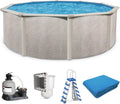 Aquarian Steel Outdoor Above Ground Pool Kit with Pool Liner, Skimmer, Pool Ladder, and Sand Filtration System and Pump, 24'