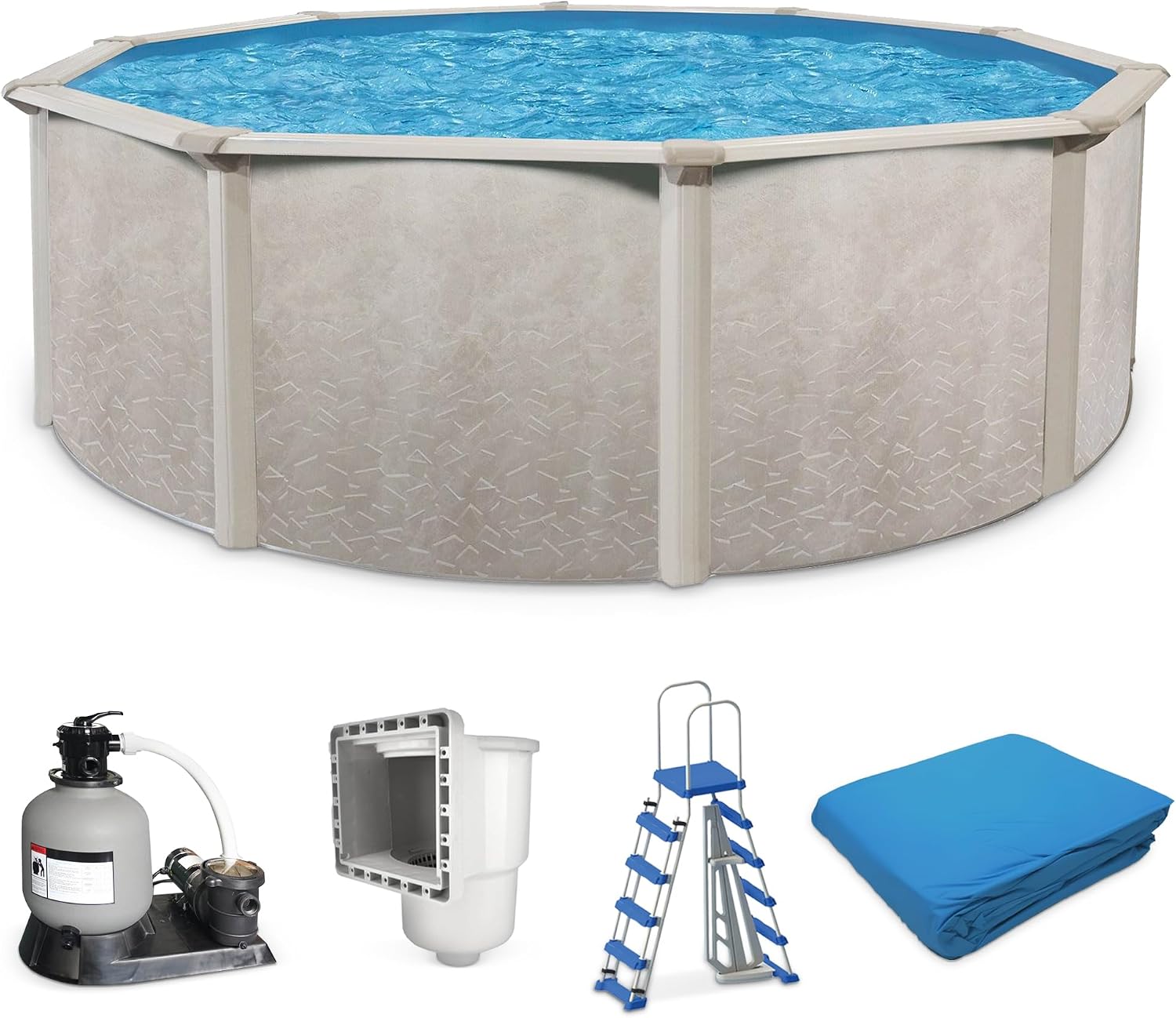 Aquarian Steel Outdoor Above Ground Pool Kit with Pool Liner, Skimmer, Pool Ladder, and Sand Filtration System and Pump, 24'