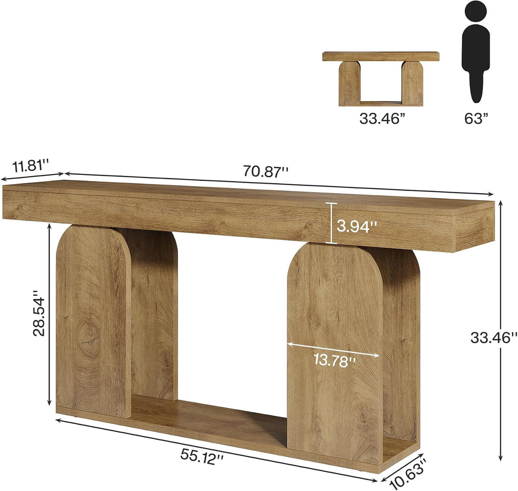 Tribesigns Farmhouse Wood Console Table, 70.9-Inch Entryway Accent Table with U-Shaped Base, 2-Tier Extra Long Sofa Tables for Entrance, Hallway, Living Room (Light Brown)