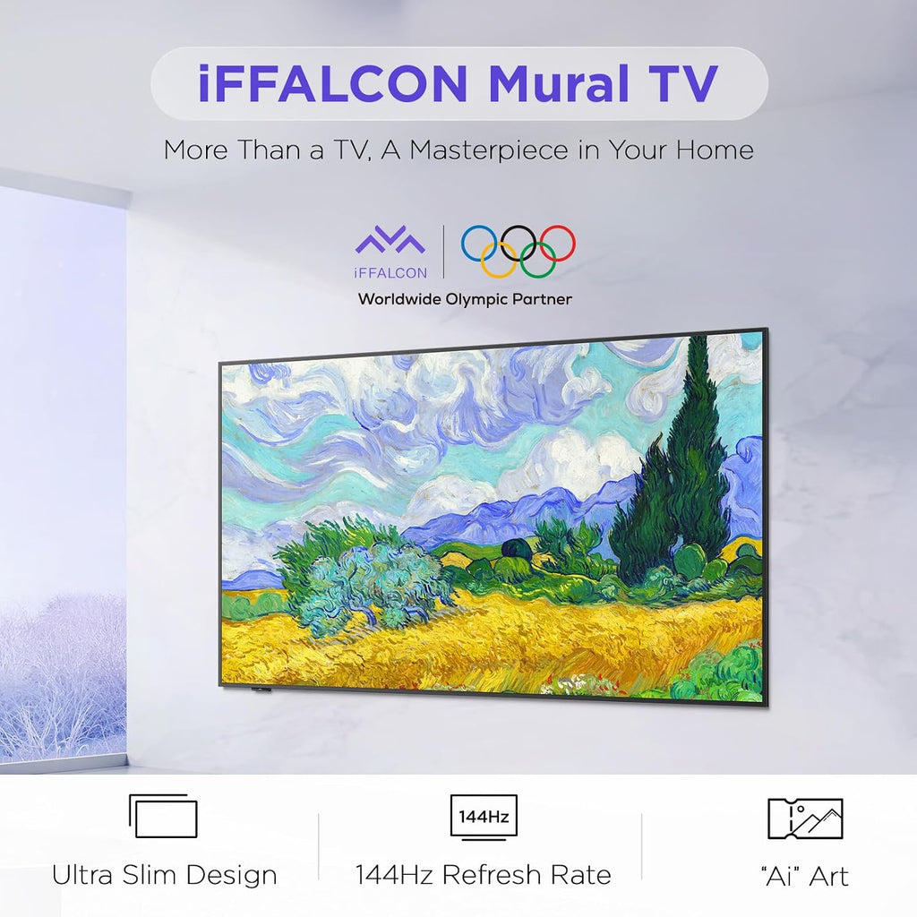 iFFALCON 75-Inch Class QLED 4K Smart TV, Ultra-Slim Picture Frame TV, 144Hz, HDR, Art Mode w/AI Art, Wide Color Gamut, Dolby Vision IQ, Dolby Atmos, Google Assistant Voice Remote(75F75, 2025 Model)