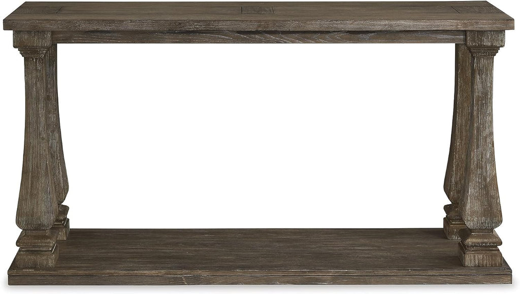 Signature Design by Ashley Johnelle Casual Sofa Table, Plank-look Framed Tabletop, Weathered Finish, Elm Veneers and Wood, 60' W x 18' D x 31.88' H, Gray