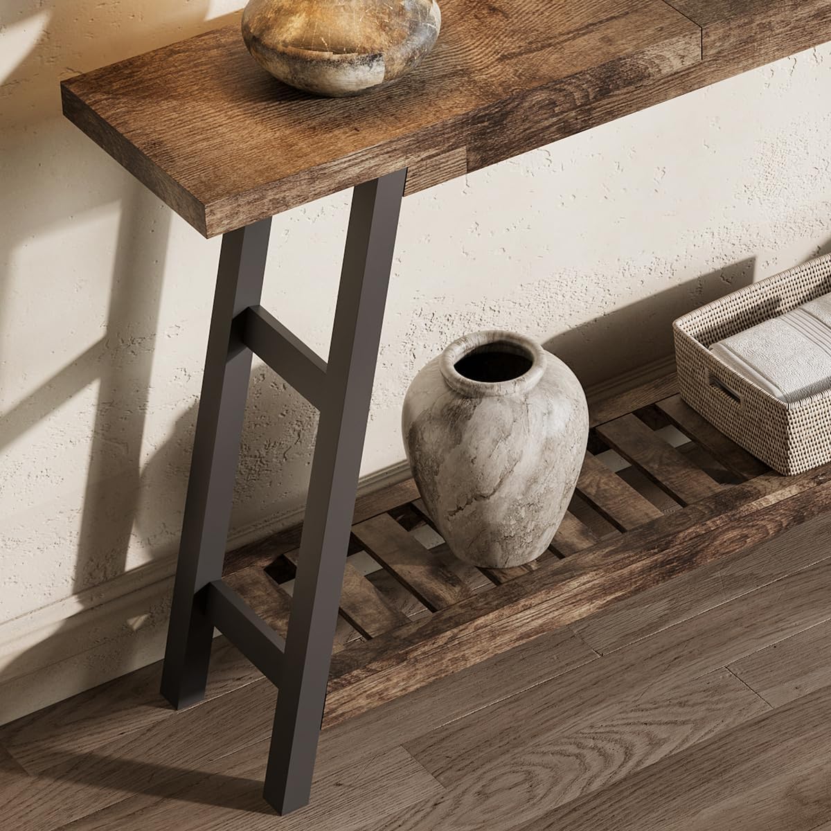 ChooChoo 70.9 Inch Long Console Tables for Entryway, Wood 2-Tier Entry Hallway Table, Narrow Sofa Table Behind Couch Table for Living Room, Entrance, Grey