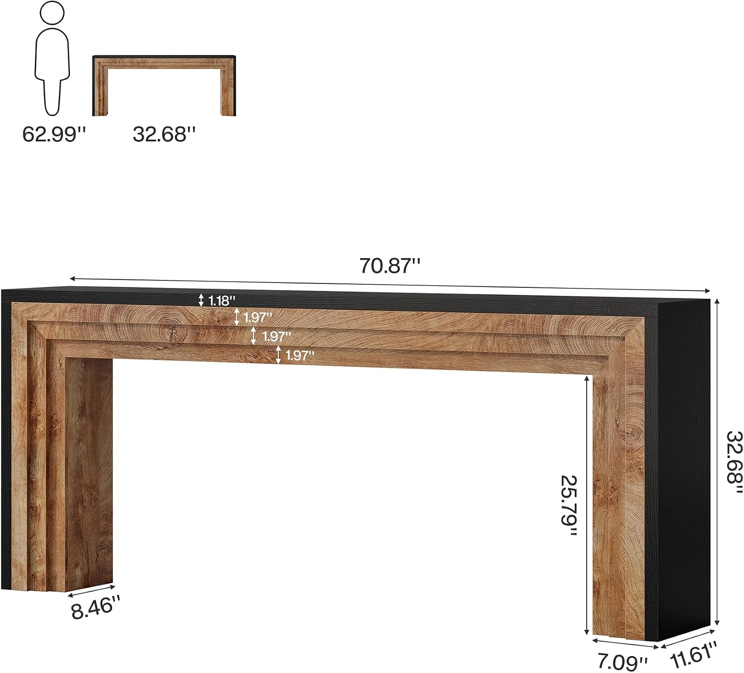Tribesigns 70.9-Inch Long Console Table, Farmhouse Narrow Wooden Sofa Table Behind The Couch for Living Room, Entryway, Hallway, Foyer, Black + Natural Wood Color