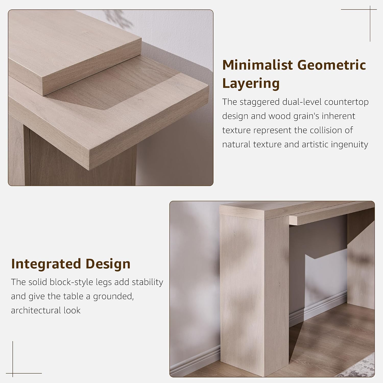 OKD 63 Inch Modern Entryway Console Table, Solid Geometry Accent Sofa Table Behind The Couch, Narrow Console Table for Entryway, Hallway, Living Room, Foyer, White Alder