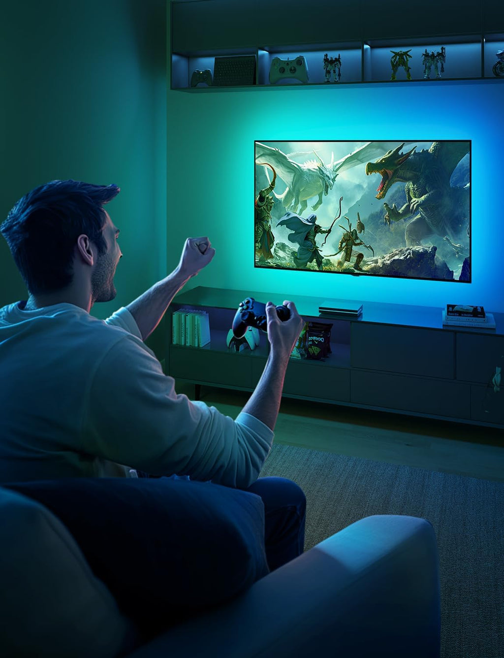 Govee HDMI 2.1 Sync Box 2, AI Sync Box with TV Backlight, Supports 8K@60Hz, 4K@144Hz, VRR and ALLM, Works with SmartThings, Matter and Alexa, RGBIC LED Light Strip for 75-85 inch TVs, 75 LEDs/m