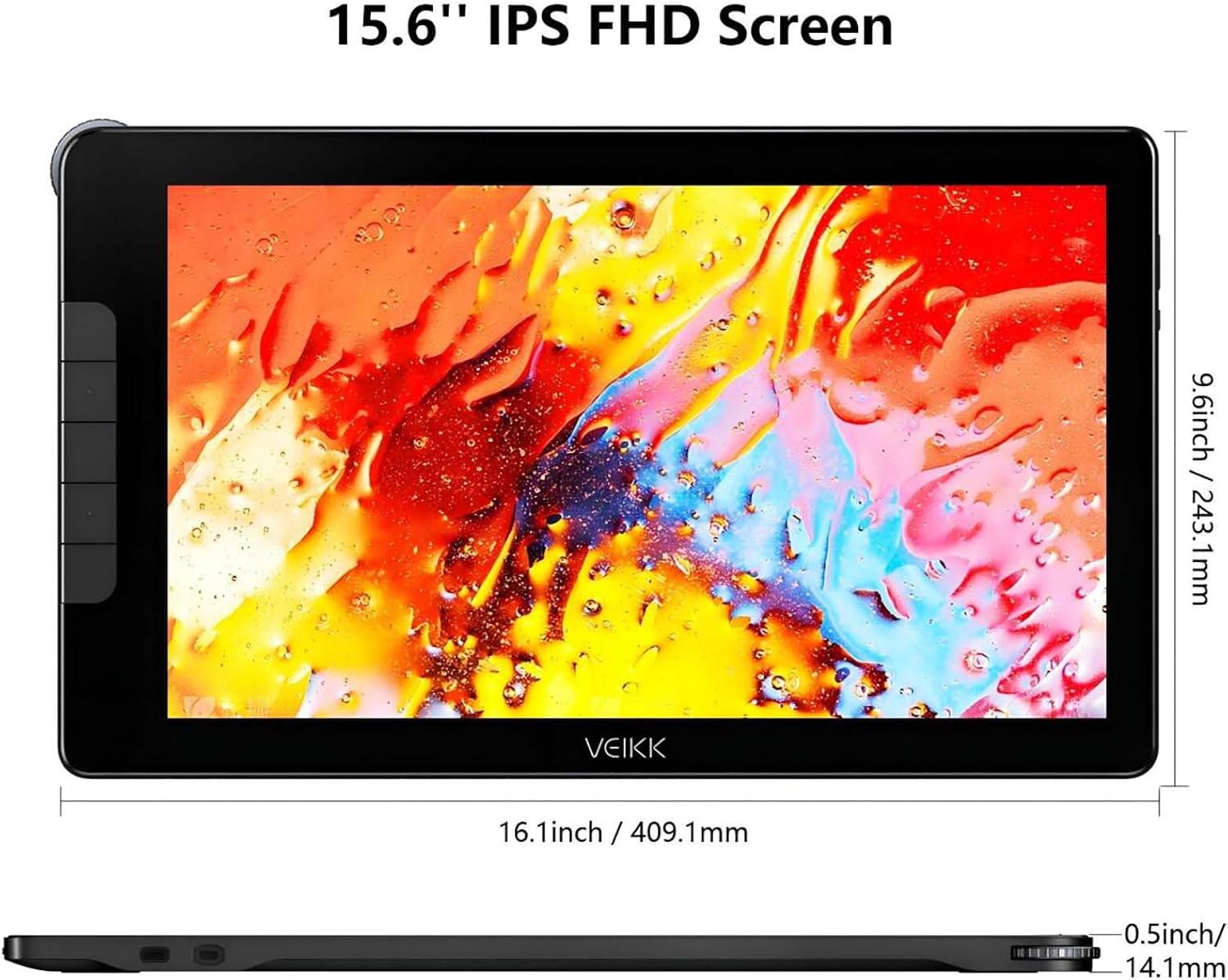 VEIKK Drawing Tablet with Screen 15.6 inch Studio 16 Graphics Tablet with Full-Laminated AG Glass Screen,16K Levels Battery-Free Pen,Digital Drawing Pad for Computer (125% sRGB)
