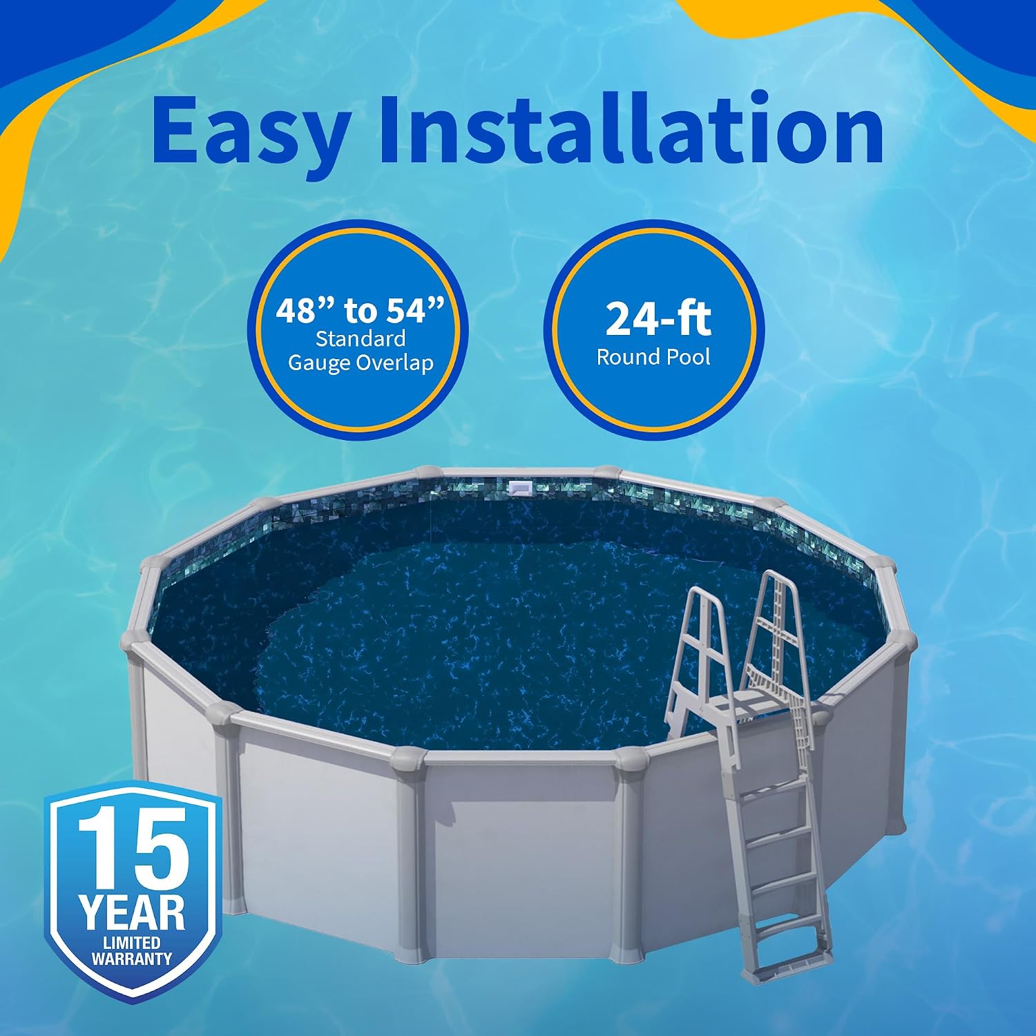 Blue Wave Emerald Coast Overlap 24 ft Round Pool Liner for Above-Ground Steel Wall Pools – Weather Resistant Standard Gauge Vinyl with Welded Seams - Dark Blue, Fits 48/54-In Depth Walls