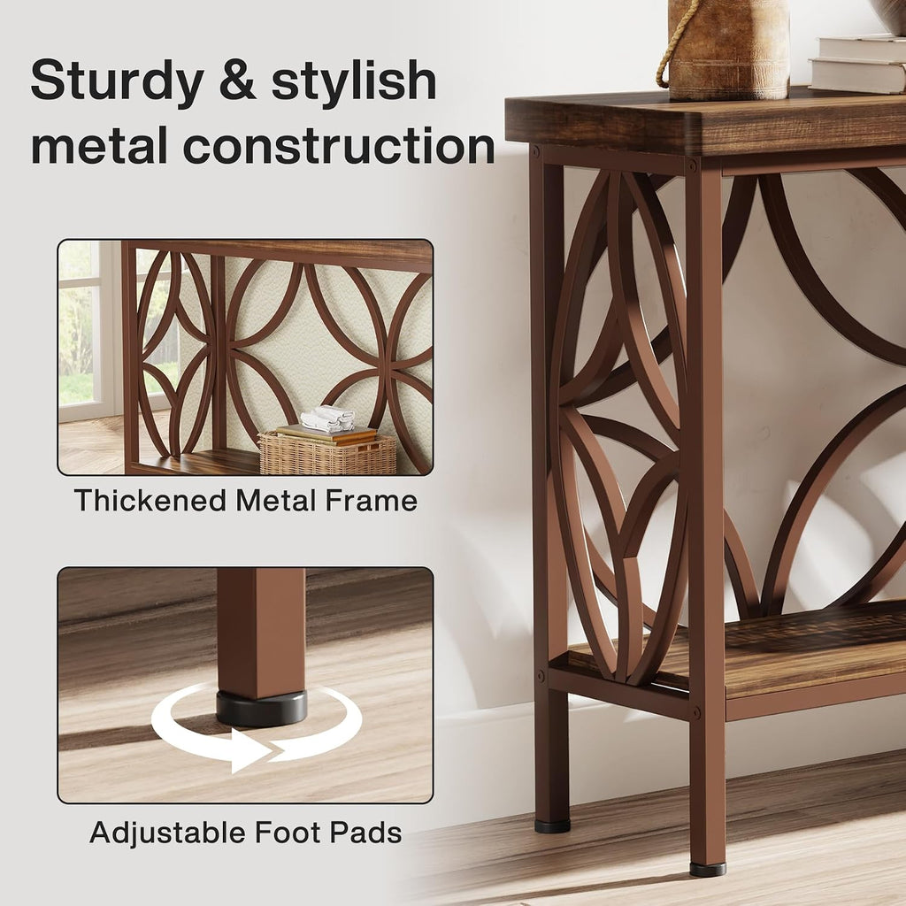 Tribesigns 70.9-Inch Narrow Sofa Table, 2-Tier Industrial Console Table Behind Couch, Long Entry Tables with Storage for Entryway, Living Room, Foyer, Hallway, Glossy Brown