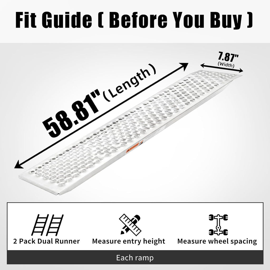 Aluminum Shed Threshold Entry Ramps for Lawn Mower, 2-Pack, 58.81' x 7.87', Punched Plate Traction, 880 lb per Pair