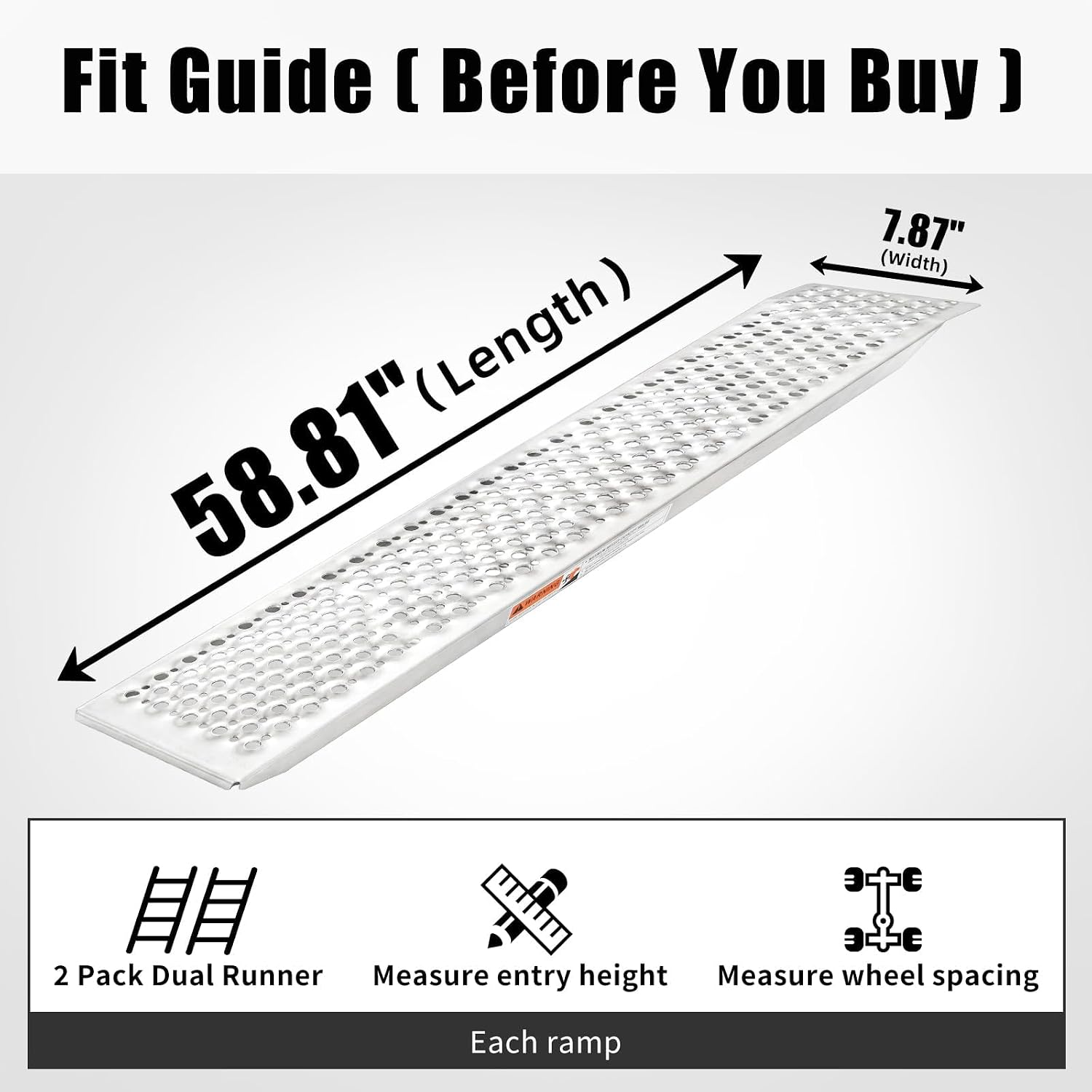 Aluminum Shed Threshold Entry Ramps for Lawn Mower, 2-Pack, 58.81' x 7.87', Punched Plate Traction, 880 lb per Pair