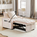 Antetek Sleeper Sofa Chair Bed with Charging Ports & Phone Holder & Cup Holder, Modern Velvet 3 in 1 Convertible Pull Out Single Sofa Chair Bed for Small Spaces Apartment, Beige