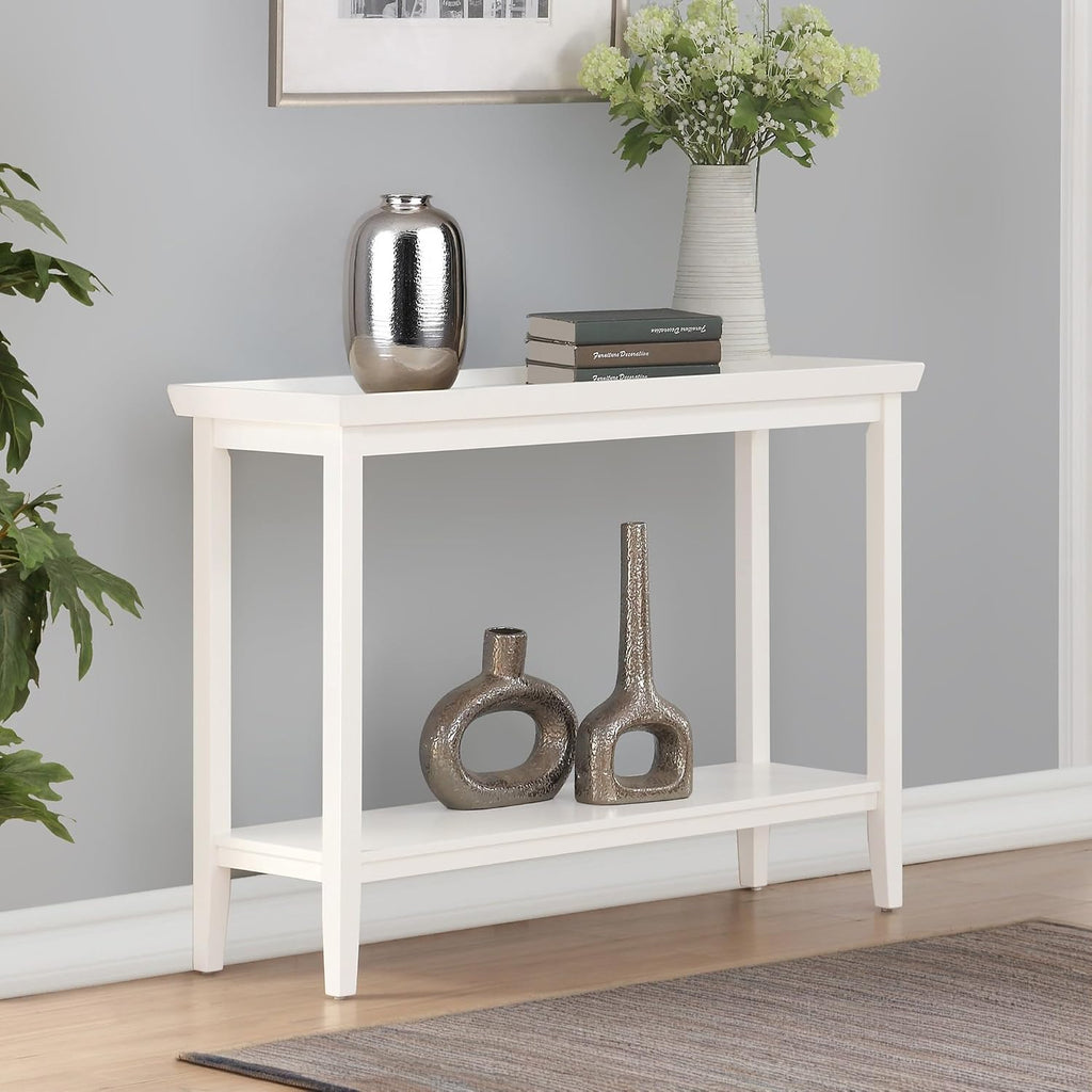 Convenience Concepts Ledgewood Console Table 48' - Modern Narrow Sofa Display Accent with Storage Shelf for Transitional, Traditional Living Room, Entryway, Hallway, or Bedroom, White
