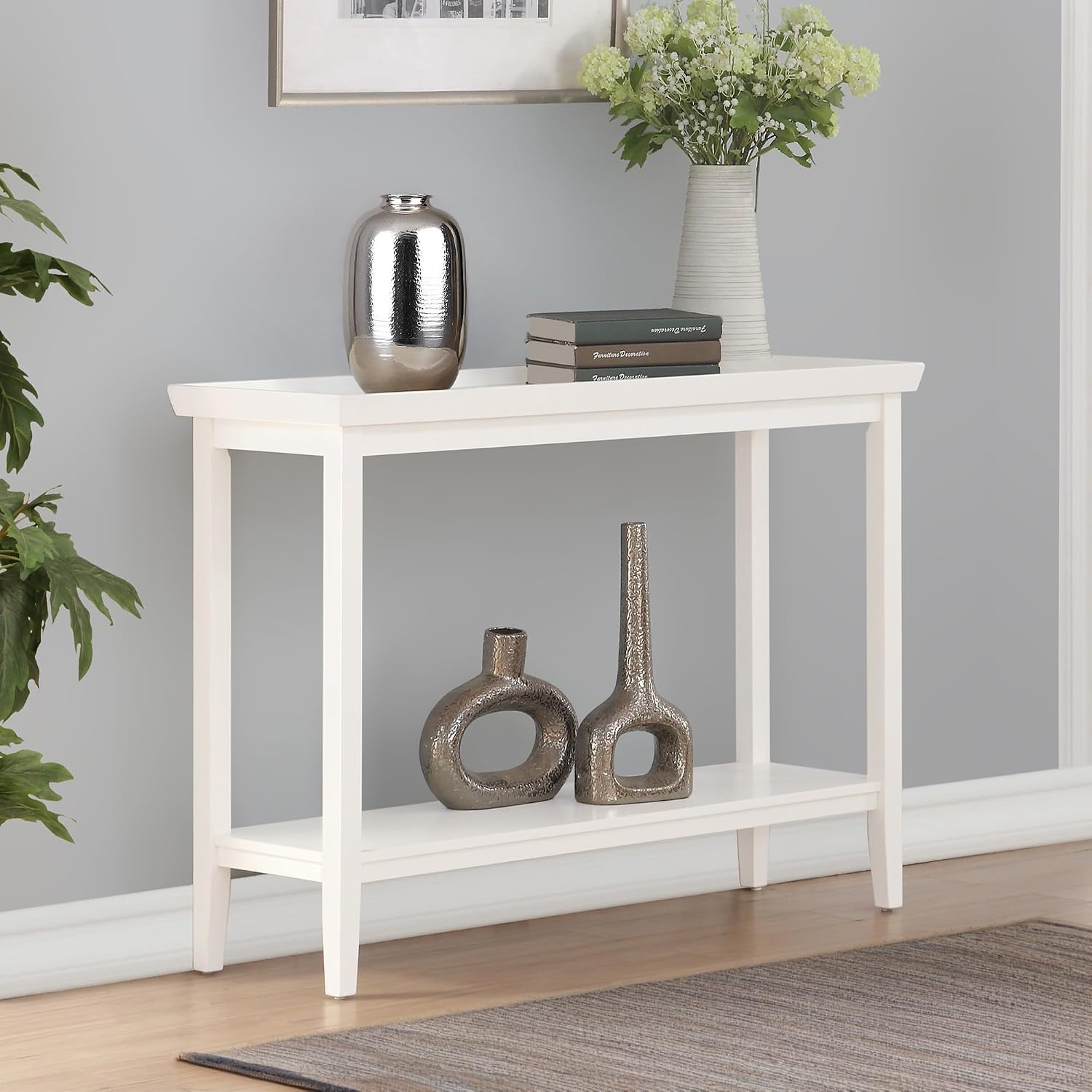 Convenience Concepts Ledgewood Console Table 48' - Modern Narrow Sofa Display Accent with Storage Shelf for Transitional, Traditional Living Room, Entryway, Hallway, or Bedroom, White