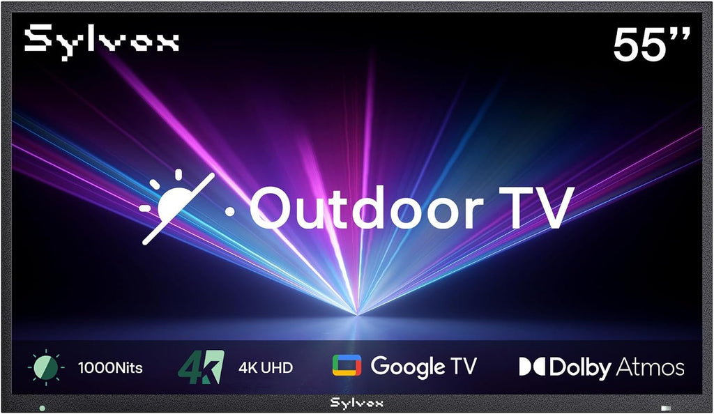 SYLVOX New 55' Outdoor Smart TV, Superior Waterproof Performance, Upgraded Matte Finish for Enhanced Anti-Glare Effect, Full Metal, with Dolby Atmos, 1000nits, Partial Sun Deck Pro 2.0+ Series