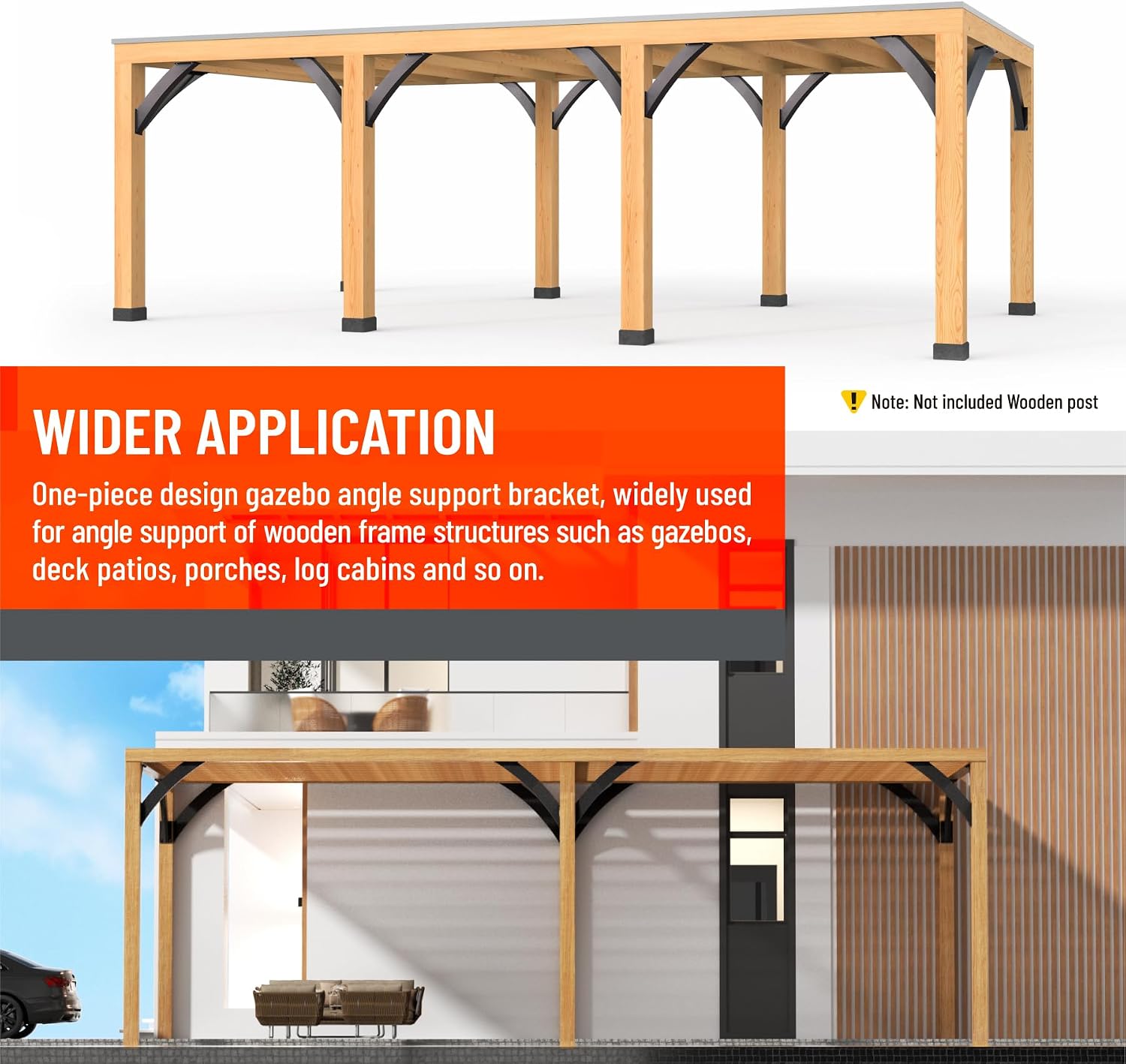 Q235-Steel Integrated Arc 2''x4''(Actual Tube Dia: 1.5''x 3.2'') 45 Degree Angle Support Pergola Brackets Heavy Duty 8Pack