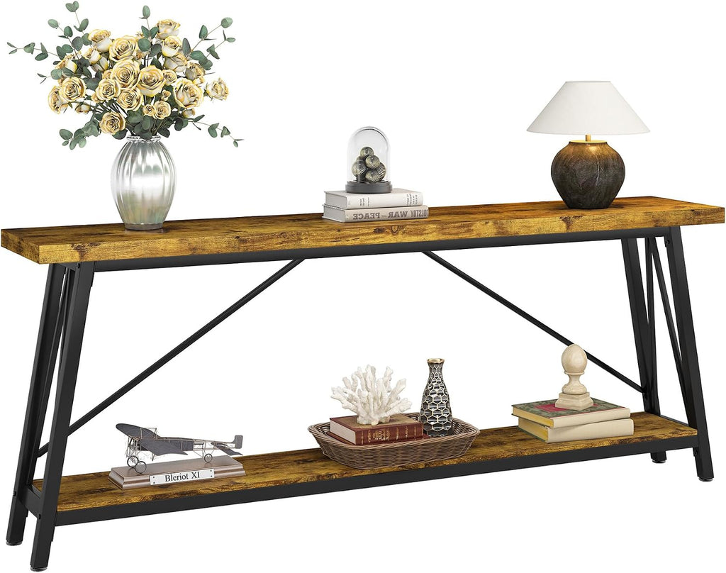 Tribesigns 70.9 Inches Extra Long Sofa Table Behind Couch, Industrial Entry Console Table for Hallway, Entryway & Living Room, Rustic Brown