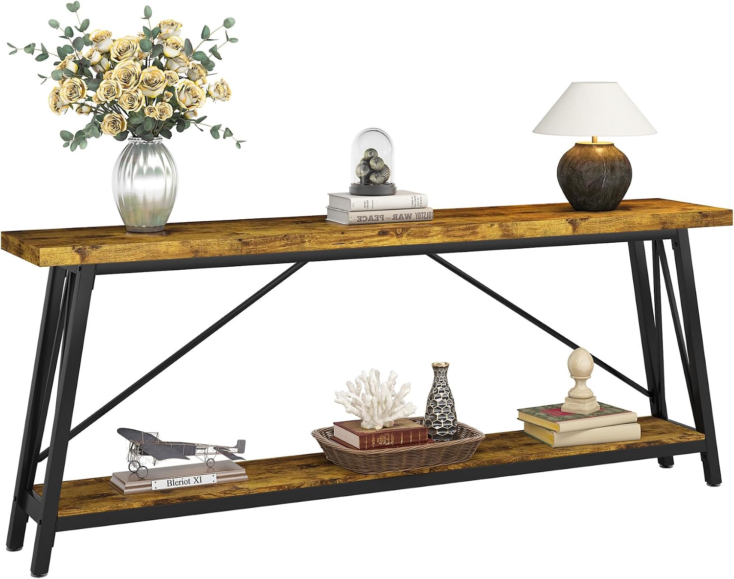 Tribesigns 70.9 Inches Extra Long Sofa Table Behind Couch, Industrial Entry Console Table for Hallway, Entryway & Living Room, Rustic Brown