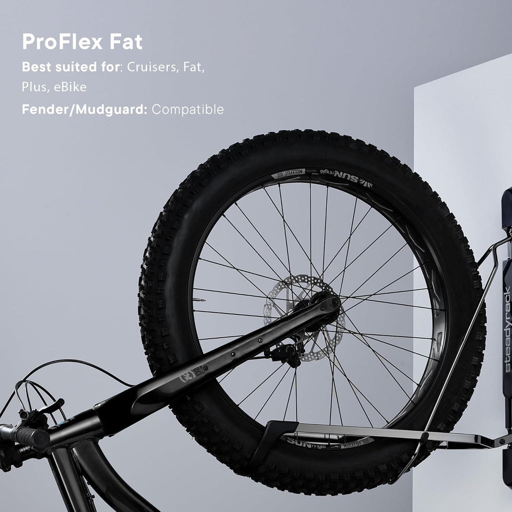 Steadyrack Bike Rack for Fat Bikes - The Original Wall Mounted Vertical Bike Storage - Fits Fat Tires - Space Saving Pivot Design - Heavy-Duty Steel Rack for Indoor Garage, Apartment or Home Use