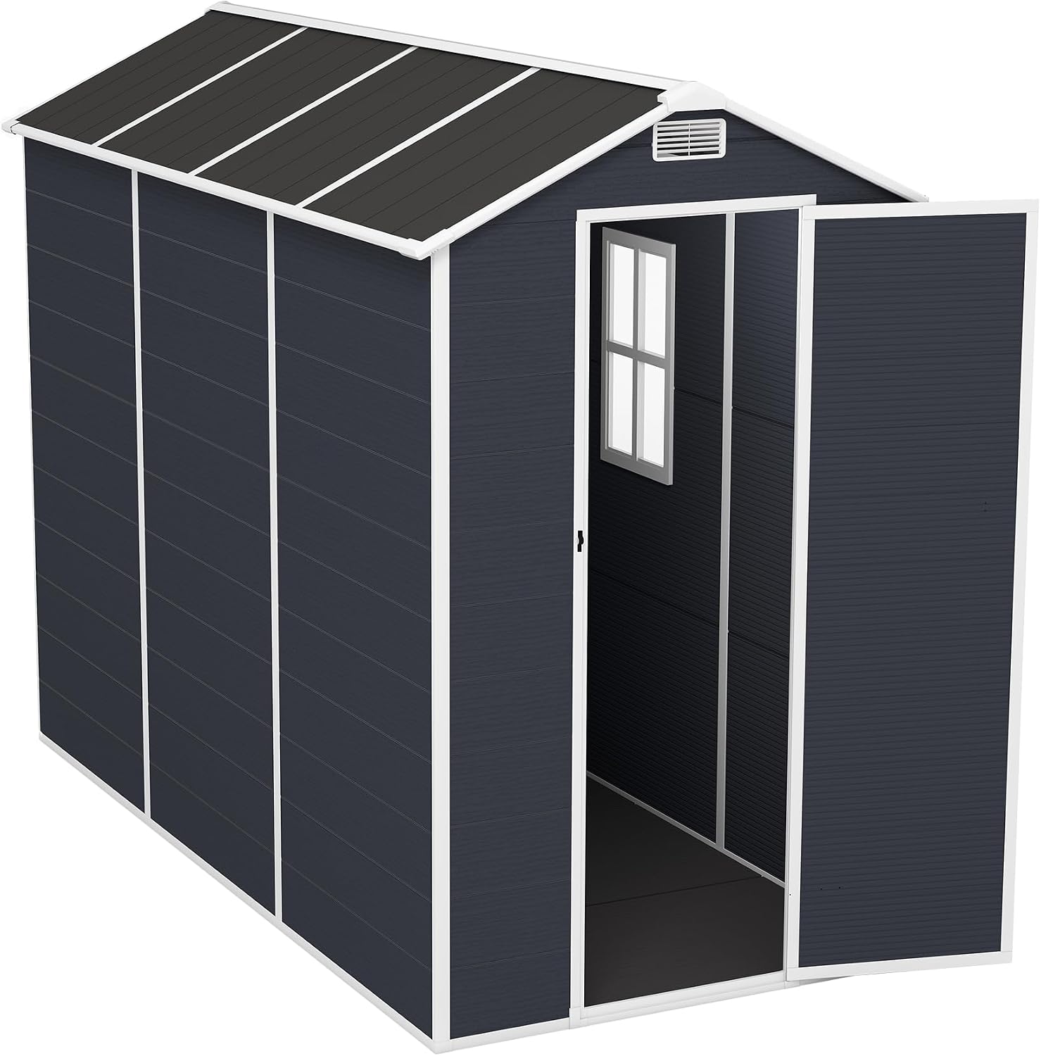 Campcraft 4x8ft Heavy Duty Resin Storage Shed - 12mm Thick PP Walls, Lockable Double Doors & HD Window, Waterproof Outdoor Garden Shed for Lawn Tools/Patio Furniture,Hurricane-Proof UV & Rust Proof