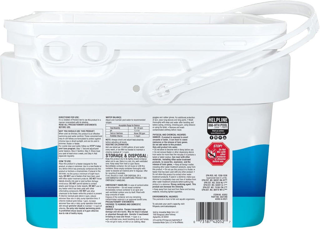 HTH 42055 25lb & 42052W 5lb Swimming Pool Chlorine Tabs Advanced with Clarifier & Algaecide, Sanitizer for Clear Water