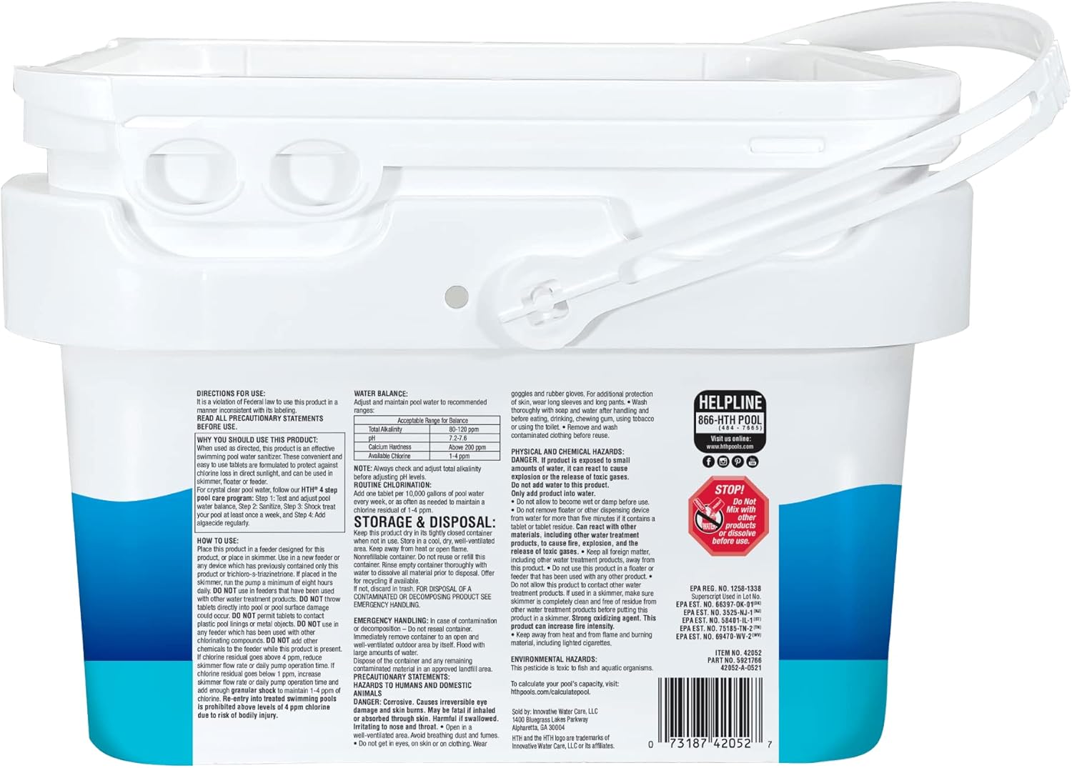 HTH 42055 25lb & 42052W 5lb Swimming Pool Chlorine Tabs Advanced with Clarifier & Algaecide, Sanitizer for Clear Water