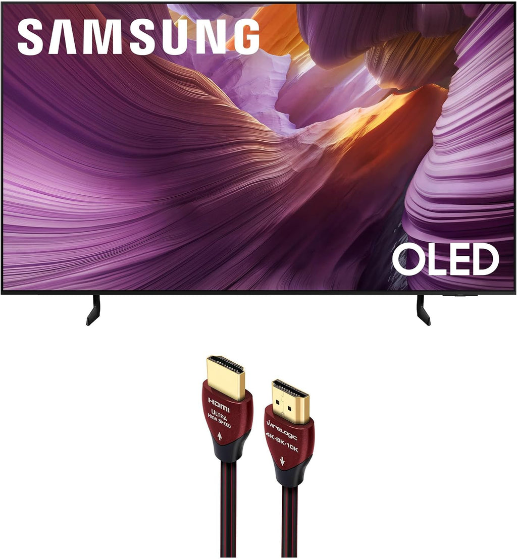 Samsung QN55S85FAFXZA 55 Inch OLED HDR 4K Smart TV with a WireLogic Ruby 8ft Ultra High Speed 4K-8K-10K HDMI Cable (2025)