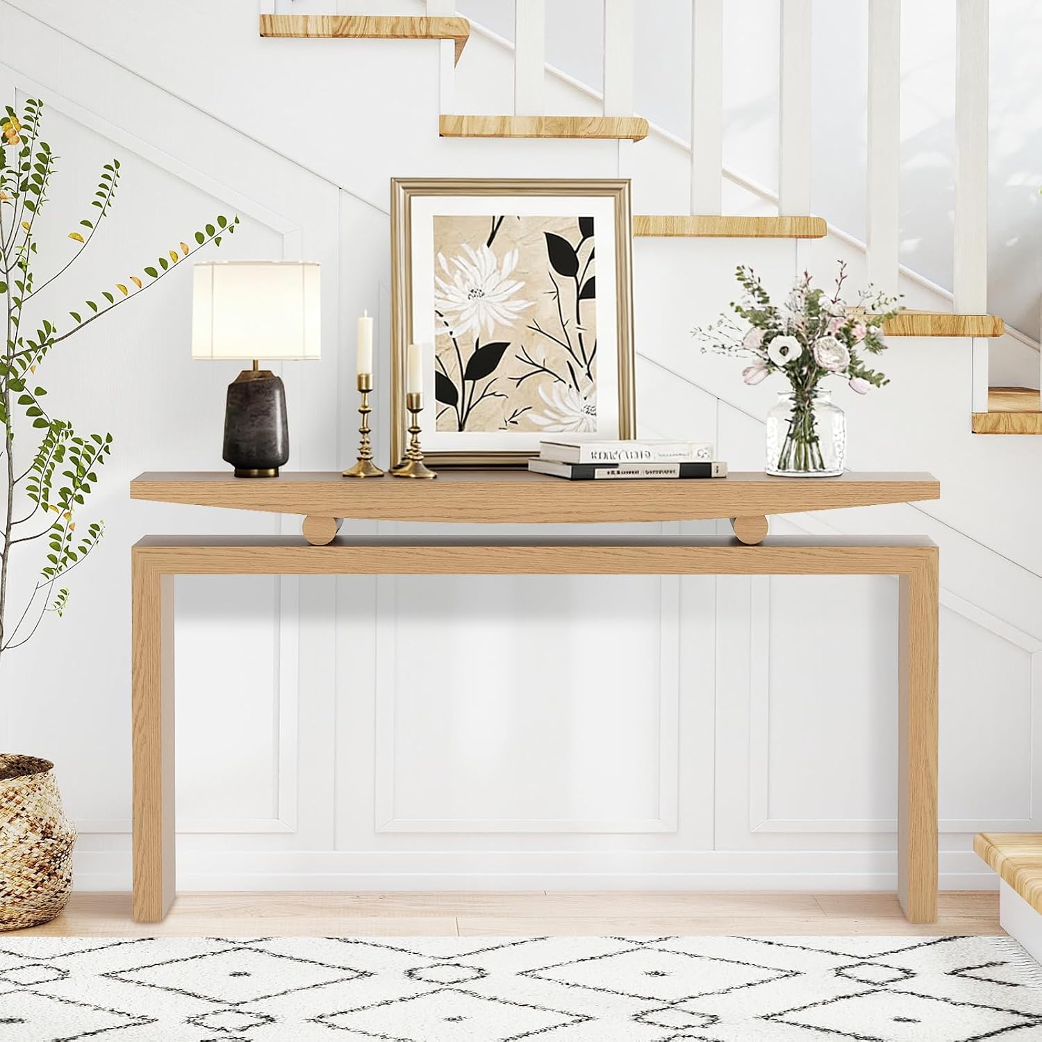 LKTART Farmhouse Console Table Hallway Table for Entryway Solid Wood Sofa Table Behind Couch Narrow Long Entry Table for Living Room Entrance Foyer Natural