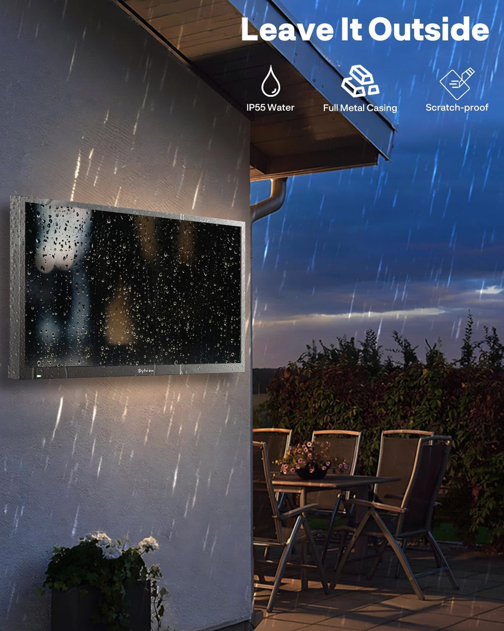 SYLVOX 32-Inch Outdoor TV, Full Sun Outside TV, 1500 Nits Brightness, IP55 Waterproof, 1080P FHD, Google Smart TV OS, Voice Control Remote, WiFi 5G, for Patio, Deck, Terrace, Backyard (Pool SE, 2025)