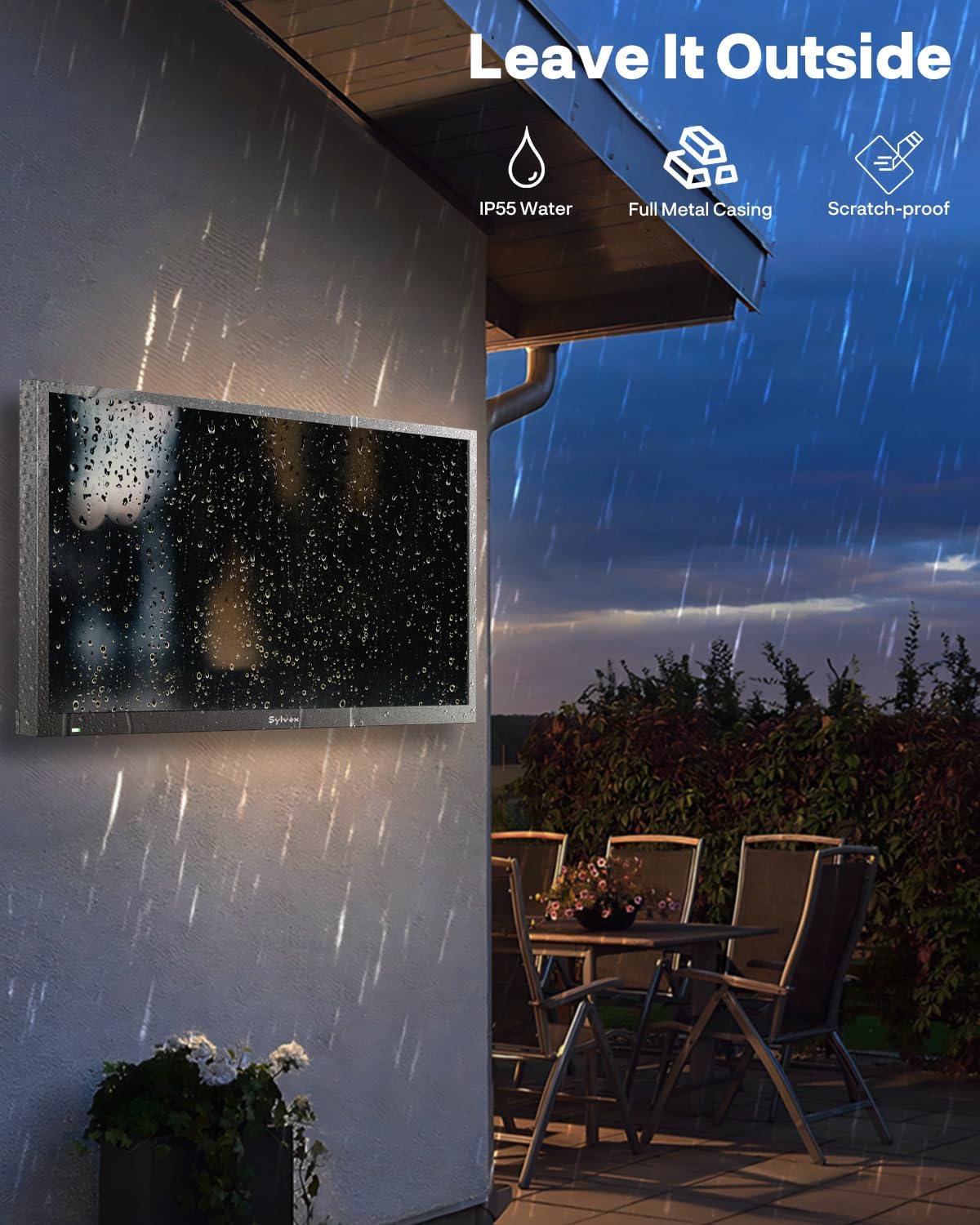 SYLVOX 32-Inch Outdoor TV, Full Sun Outside TV, 1500 Nits Brightness, IP55 Waterproof, 1080P FHD, Google Smart TV OS, Voice Control Remote, WiFi 5G, for Patio, Deck, Terrace, Backyard (Pool SE, 2025)