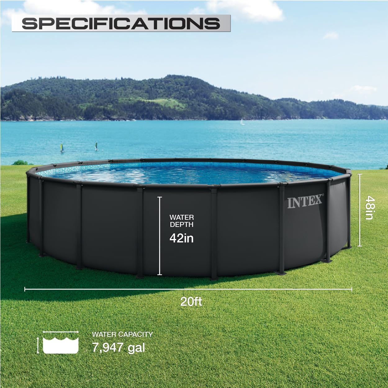 INTEX 26333EP 20ft X 48in Ultra XTR Frame Deluxe Above Ground Swimming Pool Set with 2100 GPH Sand Filter Pump, Removable Ladder, Ground Cloth, Pool Cover, SuperTough, Puncture and Rust Resistant