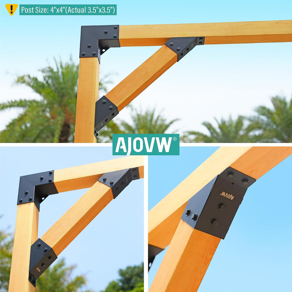 AJOVW-8-Piece 4x4 Pergola Diagonal Brace Angle Plate, Stainless Steel 45 Degree Angle Support Bracket, for Gazebos, Garages, Patios, Sheds, Gardens, and Other Applications.(Actual Size: 3.5' × 3.5' )