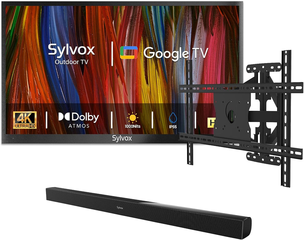 SYLVOX Outdoor TV with Soundbar & Wall Mount & Cover, 55 inch 4K Smart TVs, Weatherproof & IP56 Waterproof, Support Google Assistant, 1000 nit Brightness Partial Sun (Deck Pro 3.0/2026)
