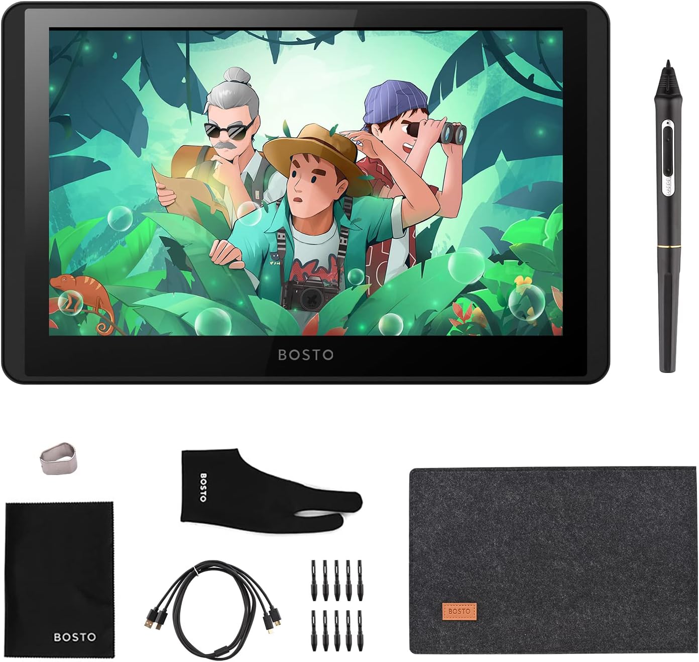 ZJchao LCD Graphics Drawing Tablet Monitor 11.6 Inch Screen 1366x768 Resolution 8192 Pressure Levels Passive Technology Tilt Function Support USB Powered Low Consumption Drawing Pad