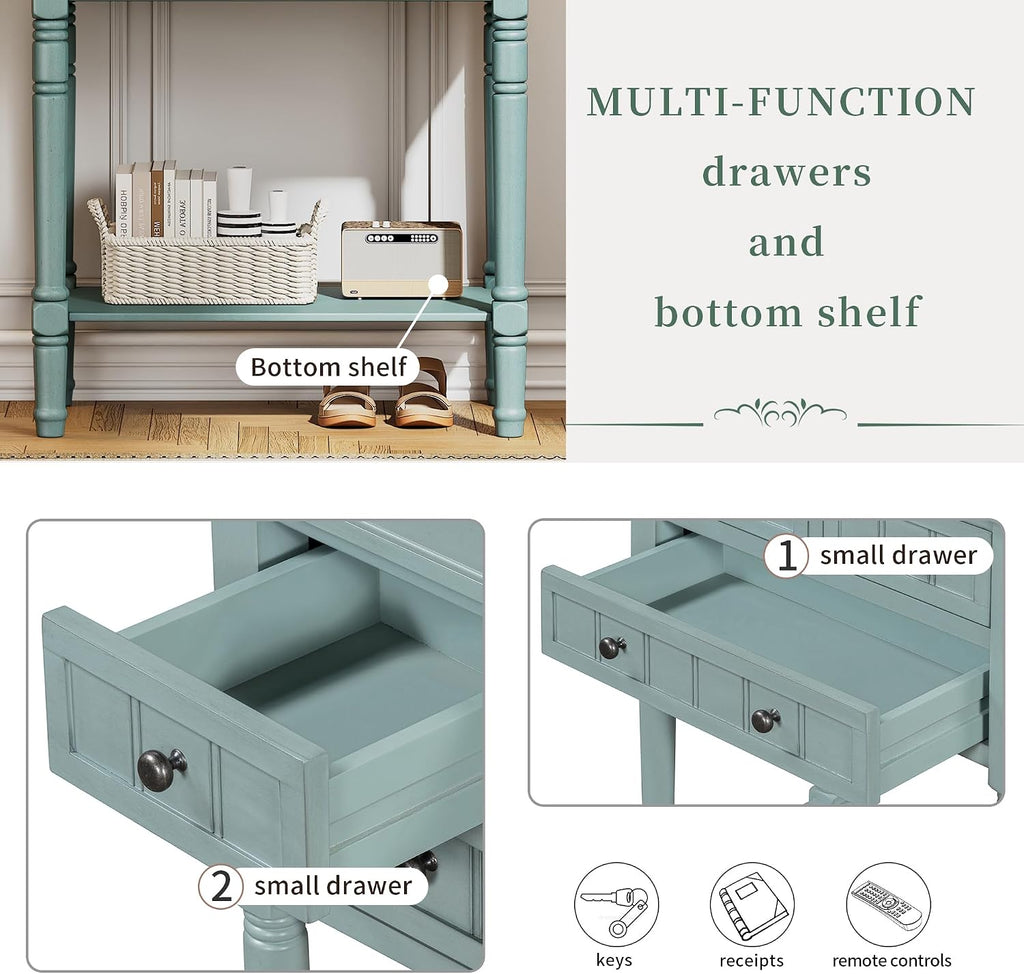 Merax Narrow Console Table, Elegant Slim Sofa Table With Three Storage Drawers and Bottom Shelf for Entryway, Hallway, and Living Room (Light Blue)