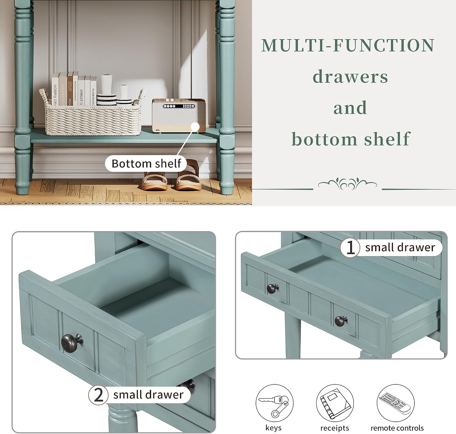 Merax Narrow Console Table, Elegant Slim Sofa Table With Three Storage Drawers and Bottom Shelf for Entryway, Hallway, and Living Room (Light Blue)