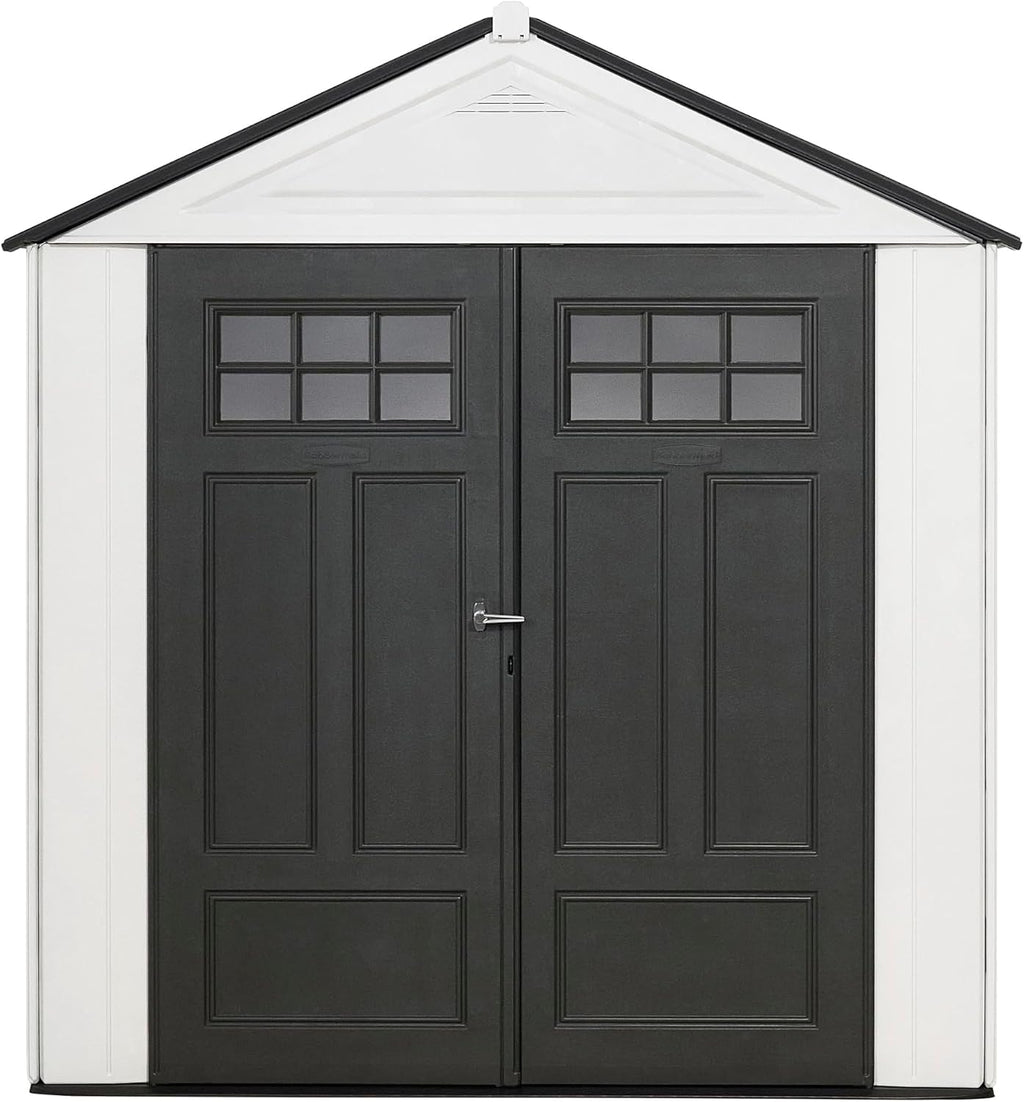 Rubbermaid Resin Outdoor Storage Shed With Floor (7 x 3.5 Ft) Weather Resistant, White, Organization for Home/Backyard/Garden Tools/Lawn Mower/Bike Storage/Pool Supplies